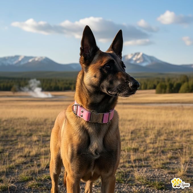 ADITYNA Pink Leather Dog Collar with Metal Buckle - Heavy-Duty, Adjustable for Medium & Large Girl Dogs (Pink, Fits 15-21" Necks)