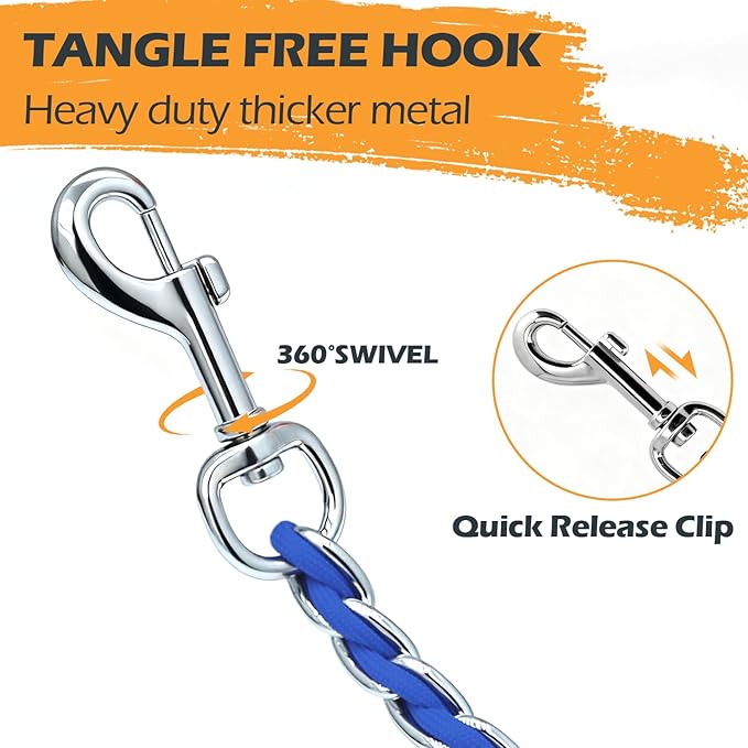 Chain Dog Leash Chew Proof Metal Leash for Medium Large Dogs, Chain Link Dog Leash Anti Chew 5.2FT Strong Anti Bite Dog Leash Comfortable Soft Padded Handle Blue 3.0