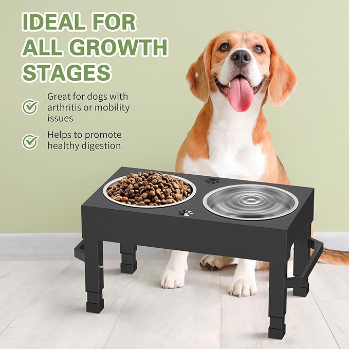 Elevated Dog Bowls, 4 Height Adjustable Raised Bowl Stand with 2 Stainless Steel 7" Food Feeder Bowls for Small Medium and Large Dogs