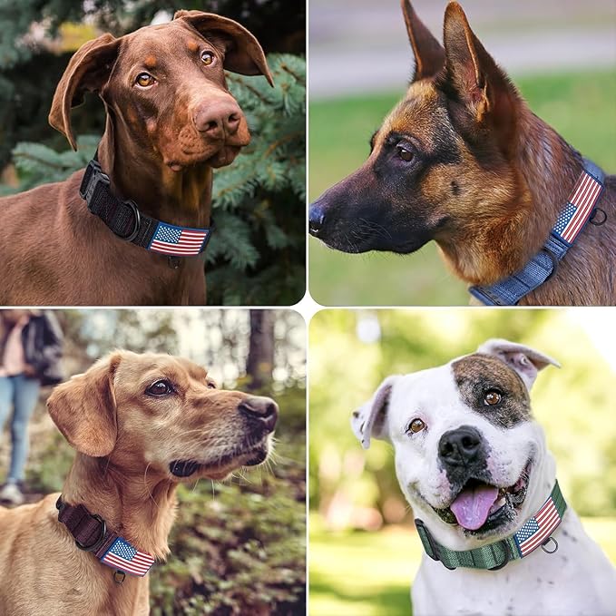 Heavy Duty Tactical Dog Collar Adjustable Nylon Pet Collars Quick Release Buckle with 2 D-Rings Patch for Medium, Large Dogs (Purple, Size L)