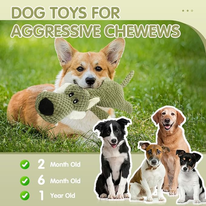 2026 New Dog Plush Toys for Aggressive Chewers, Upgrade Dog Toys Indestructible Dog Puppy Squeaky Chew Toys, Interactive Dog Toys for Heavy Chewers Durable Chew Toys Dog Plush Toy (Grey)