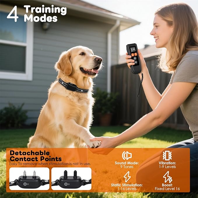 Dog Training Collar with Remote - Shock Collar for Dogs with 3300FT Range, Trains 3 Dogs, 180-Day Battery, IPX7 Waterproof, Beep/Vibration/Static Shock for Small Medium Large Dogs (Black)