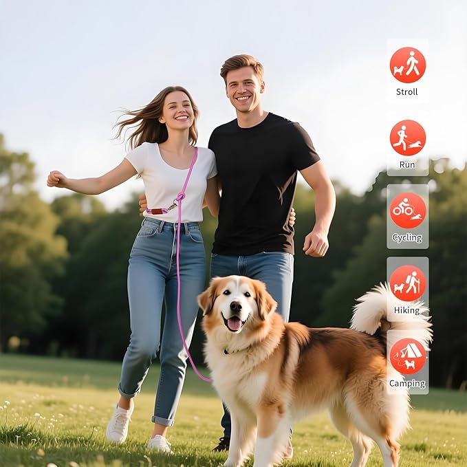 Tails & Tales Hands Free Dog Leash for Walking Running Training, Adjustable Lead Up to 9.8ft, Dogs Up to 125lbs, Crossbody, Dual Handle, Multifunctional, Double Attachment for 2 Dogs (Opera Mauve)