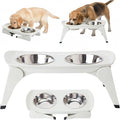 MalsiPree Elevated Dog Bowls for Small Dogs and Cats - 6.5" Raised Feeding Station with Spill-Proof Tray - Foldable Dog Bowl Stand with 2 Stainless Steel Bowls - Modern Scandinavian Pet Feeder, White