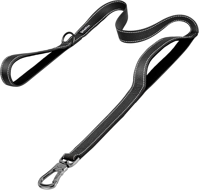 PetiFine 6FT Heavy Duty Dog Leash with Soft Padded Double Handle, Durable Strong Clasp Dog Leashes, Reflective Nylon Walking Lead for Large,Medium,Small Breed Dogs, Black
