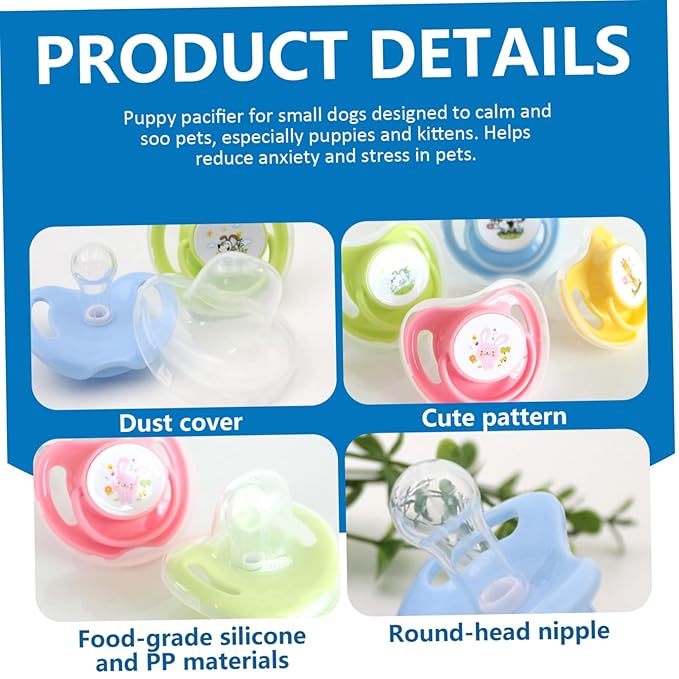 4Pcs Kitten Pacifier, Cute Safe Silicone Puppy Pacifier with Dust Cover, Soothing Companions Dog Chew Toys, Essential Teething Pet Supplies