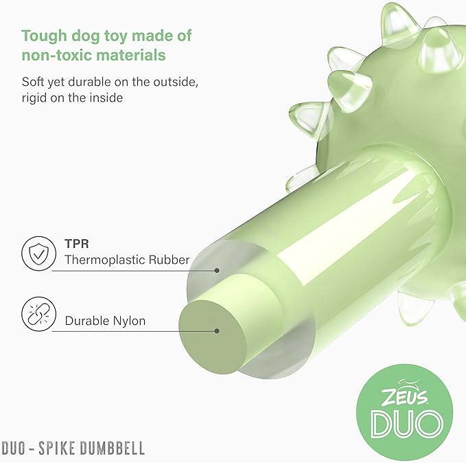 ZEUS Duo Spike Dumbbell Strong Dog Chew Toy for Active Chewers, Long Lasting Mint Scent