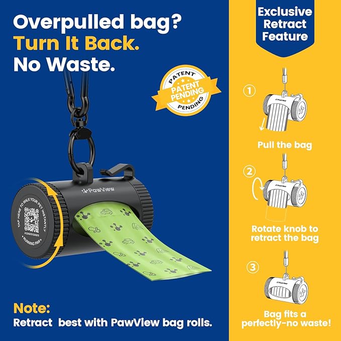 Dog Poop Bags Rolls with Retractable Poop Bag Holder, Leak Proof and Extra Thick Lavender Pet Waste Bags, 1 Dispenser and 105 Bags for Doggy Walking & Cat Litter