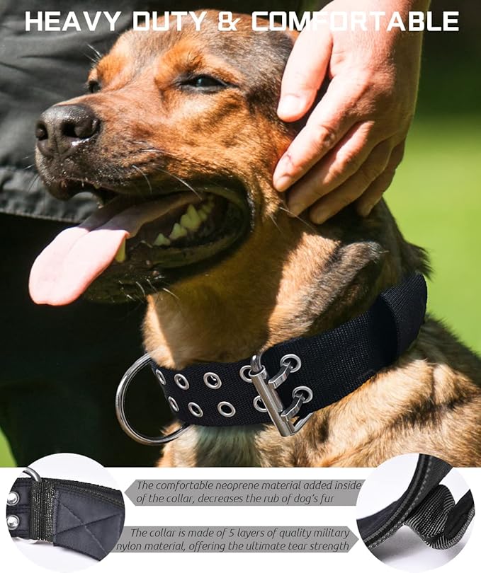 Large Dog Collar - Black Heavy Duty Collars for Gaint Breed Dogs, 2 inch Wide with Handle Strong Nylon and Stainless Hardware Tactical Collar, Good Choice for Large Dogs 13.5-19 in