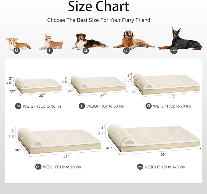 Orthopedic Dog Bed Medium Size Dog with Pillow 30''X20'', Waterproof Soft Comfortable Egg Crate Foam Pet Crate Beds Mat with Removable Washable Cover and Non-Slip Bottom, Cream