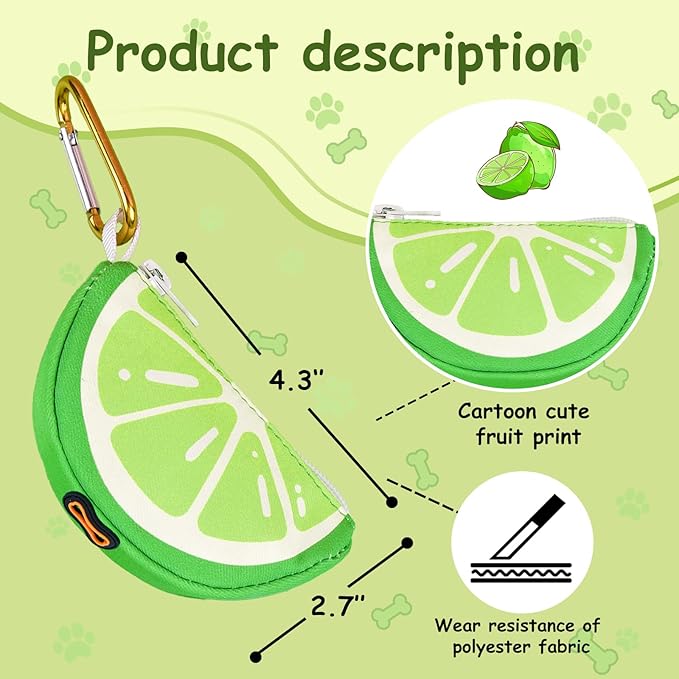 Lime Shape Dog Poop Bag Holder, Thin Lightweight Potty Bag Carrier Dispenser for Dog Walking, Lime Medium, Pet Outdoor Accessory