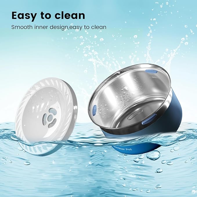 Gardner Pet Dog Bowls 1 Gallon (3.85L) Stainless Steel No Spill Dog Water Bowl, Slow Water Feeder Metal Bowls, Spill Proof Water Dispenser for Large Dogs, Promotes Healthy Hydration(Blue)