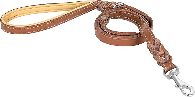 Riparo Leather Dog Leash 6ft with 2 Handles Padded Traffic Handle for Extra Control, Leather Dog Leashes for Large Breed Dogs Training Walking Heavy Duty Leashes for Dogs (Brown, L: 3/4" x6ft)