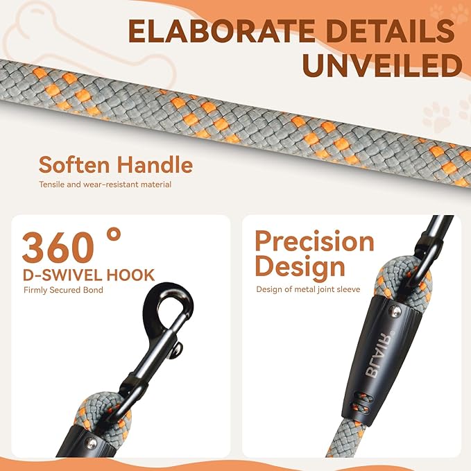 Heavy Duty 4 FT Long Nylon Leash with Adjustable, Durable & Comfortable Leash,Reflective Double Handles Lead for Control Safety Training，Dog Collars for Medium, Large Dogs