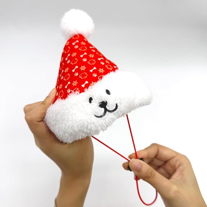 Christmas Santa Hat Plush Dog Toy (L Size), Soft & Durable Squeaky with Treat Pocket, Wear & Play Design, Crinkle Paper Sound, Fun for Medium & Large Dogs