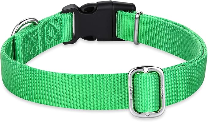 Hyhug Medium Dog Collar, Green:Heavy-Duty Quick-Release Nylon Buckle, Adjustable & Durable, Cute Dog Collar (Medium, Lime Green)