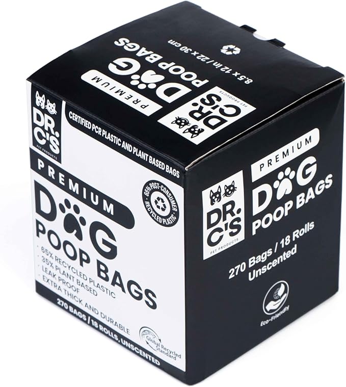 Certified 65% PCR (Post Consumer Recycled) Plastic and 35% Plant Based, ONE OF A KIND, Dog Poop Bags - 120 Bags / 8 Rolls, NO NEW PLASTICS USED, Unscented, Earth Friendly, USA Owned