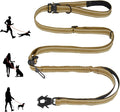 Detachable Heavy Duty Tactical Dog Leash, 9.7FT Hand-Free Bungee Shock Absorption Leash with Padded Handle Quick Release Metal Clip Car Seatbelt No Pull Training Lead for Medium & Large Dogs (Khaki)