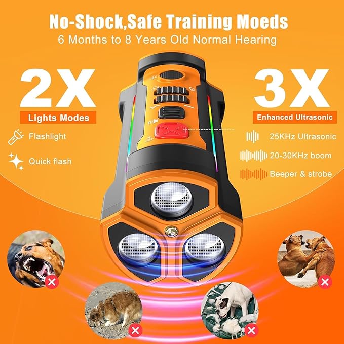 Dog Bark Deterrent Devices 2026 Release Anti Barking Device for Dogs Barking Silencer in 55FT 3X Head Anti Bark Device with Flashlight &Party Flashlight Portable Training Tool