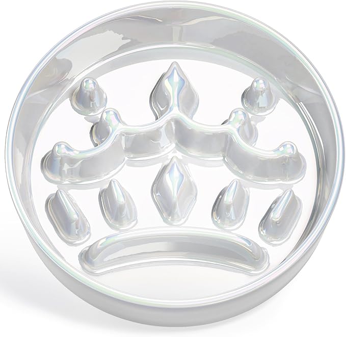 LE TAUCI Dog Bowls Slow Feeder Ceramic, 1.5 Cup Slow Feeding Bowl for Small and Medium Breed, Puzzle Dog Food Bowl for Fast Eater, Crown Silver