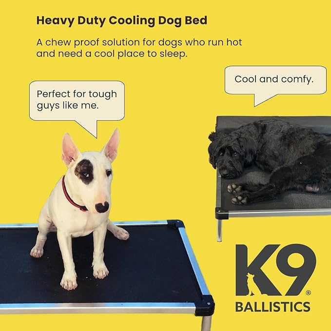 K9 Ballistics Chew Proof Elevated Outdoor Cooling Cot Bed for X Large Dogs - Virtually Indestructible, Preassembled, Withstands Aggressive Chewers - XL, Black Mesh