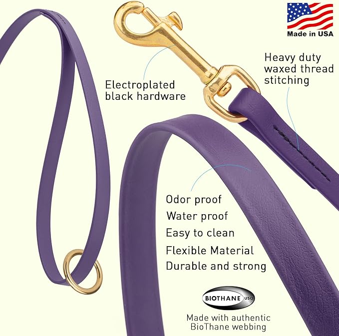 Viper Biothane K9 Working Dog Leash Waterproof Lead for Tracking Training Schutzhund Odor-Proof Long Line with Solid Brass Snap for Puppy Medium and Large Dogs 4ft, Violet Purple