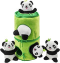 Dog Hide and Seek Toys Puppy Chew Squeaky Toys Plush Mushroom&Bamboo&Shell Hideout Stuffing with Squeakers Animals (Bamboo Hideout with 5 Panda)