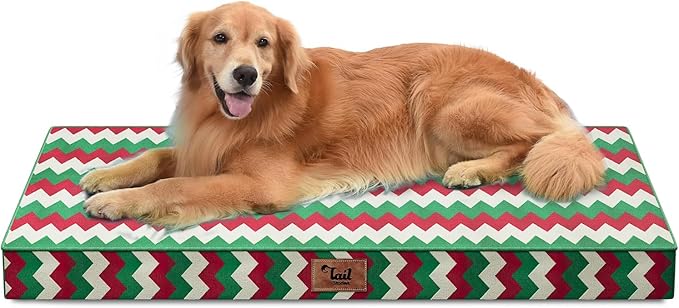 Outdoor Extra Large Dog Bed, Christmas Waterproof Dog Bed for Large Dogs, Egg Crate Foam XL Pet Bed with Removable Washable Oxford Cooling Cover, Stripe