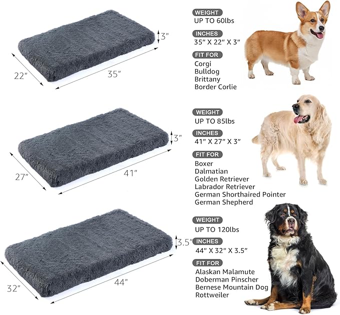 XL Orthopedic Dog Bed for Large Dogs, Dual-Layer Memory & Egg-Crate Foam, Washable Warm Winter Plush Cover, Waterproof Liner, Non-Slip Bottom, Crate/Kennel Pad, 44 x 32 Inch, Dark Gray