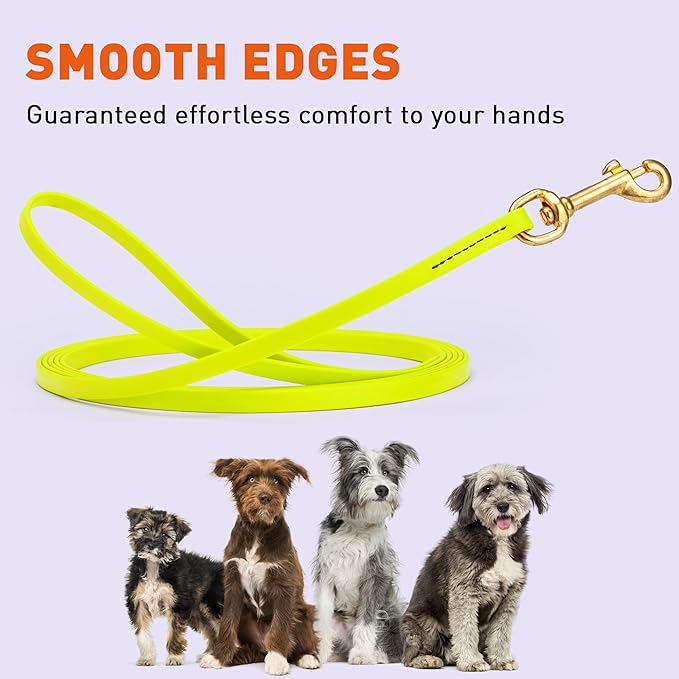 Viper Biothane K9 Working Dog Leash Waterproof Lead for Tracking Training Schutzhund Odor-Proof Long Line with Solid Brass Snap for Puppy Medium and Large Dogs, 20ft Safety Yellow