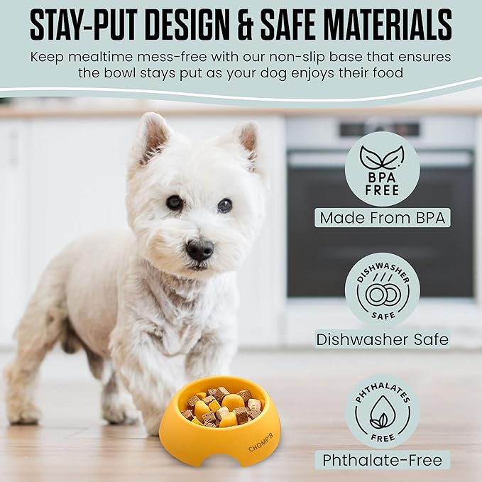 CHOMP'R Slow Feeder Dog Bowl for Small Breeds, Food Grade Interactive Puzzle Feeder, Non Slip Bowl to Slow Down Eating, Anti-Choking Mini Maze for Small Dogs Cats Puppies