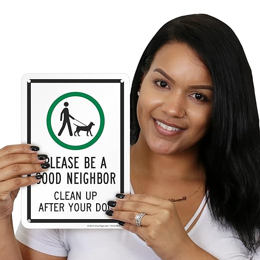 SmartSign 7 x 10 inch 'Please Be A Good Neighbor Clean Up After Your Dog' Sign with Symbol, Digitally Printed, 55 mil HDPE Plastic, Green, Black and White, Made in USA