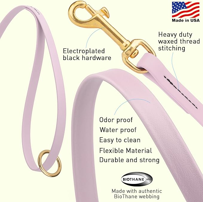 Viper Biothane K9 Working Dog Leash Waterproof Lead for Tracking Training Schutzhund Odor-Proof Long Line with Solid Brass Snap for Puppy Medium and Large Dogs 4ft, Pastel Purple
