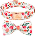 Tunkoo Flower Dog Collar with Cute Bow Tie and Rose Patterns, Adjustable Premium Durable Cotton Collar Gift for Small Medium Large Boys Girls Dogs, S