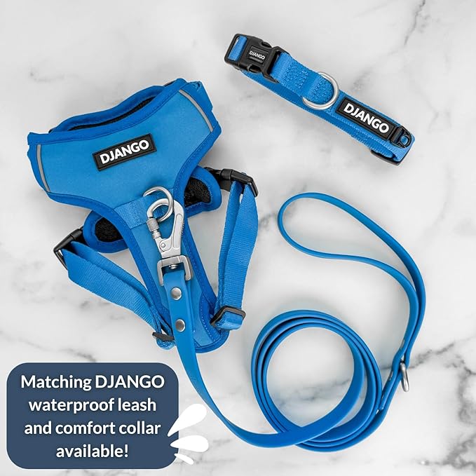 DJANGO Tahoe No Pull Dog Harness – Escape-Proof Dog Harness for Small & Medium with Front & Back Clips for Everyday Use – Adjustable, Padded, Reflective, Secure Fit, Easy On/Off – Alpine Blue, Medium