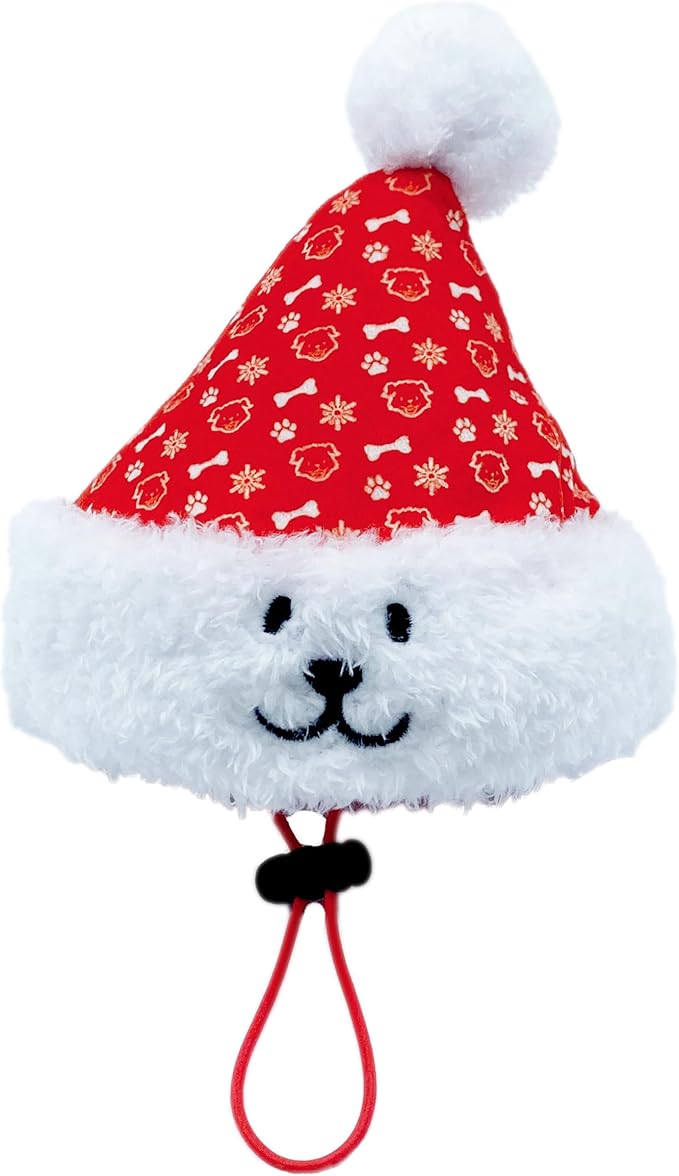 Christmas Santa Hat Plush Dog Toy (Small Size), Cute Soft Squeaky X’Mas Gift with Hidden Treat Pocket, Wearable Play Design, Crinkle Sound, Perfect for Small & Medium Dogs