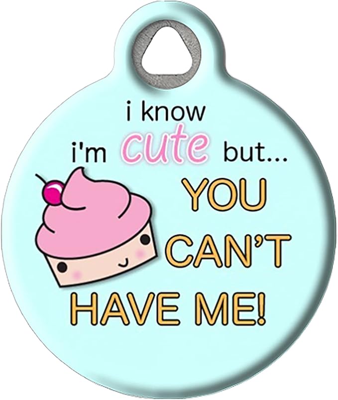 Dog Tag Art Cute as a Cupcake Personalized Pet ID Tag for Dogs and Cats, Silent Polymer Coated Stainless Steel Nametag with Customized Identification Information, Large 1.25" Diameter