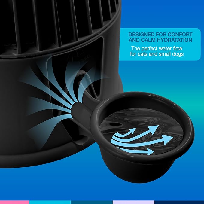 No Spill Pet Water Dispenser for Dogs and Cats, 67.6oz Gravity-Fed Water Bowl with Slow Drinking Design to Prevent Wet Fur, BPA-Free Polypropylene, Vida Mansa (Opaque Black)