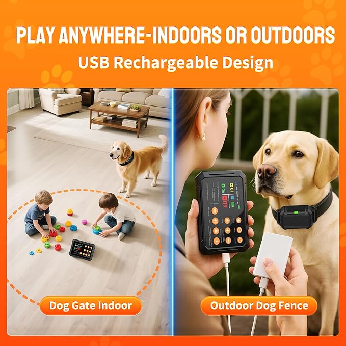 Wireless Fence for 3 Dogs Radar Wireless Dog Fence, 10–120ft Adjustable Boundary, IPX7 Waterproof Dog Collar, Beep/Vibration/Shock Collar, Dog Fence Outdoor for Yard (1 Collar)