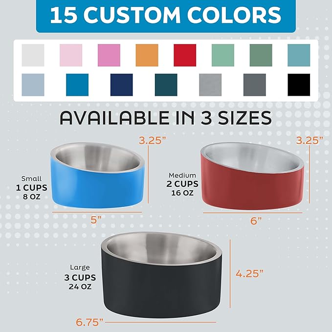 Master Pet Supply Stainless Steel Slanted Dog Cat Food Bowl - 8 oz Heavy Duty - Emerald Sea, Double Wall Insulated, Non-Slip Elevated Bowl for French Bulldogs Pugs Cats, Anti Rust Dishwasher Safe
