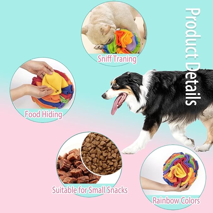 BenePoint Dog Snuffle Ball - Interactive Sniff & Slow Feed Dog Puzzle Toy (15cm, Rainbow)