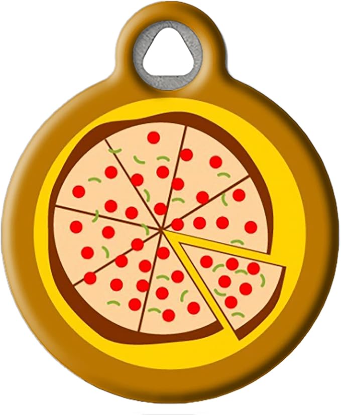 Dog Tag Art Pizza Pet ID Tag for Dogs and Cats, Silent Polymer Coated Stainless Steel Nametag with Customized Identification Information - Small .875" Diameter