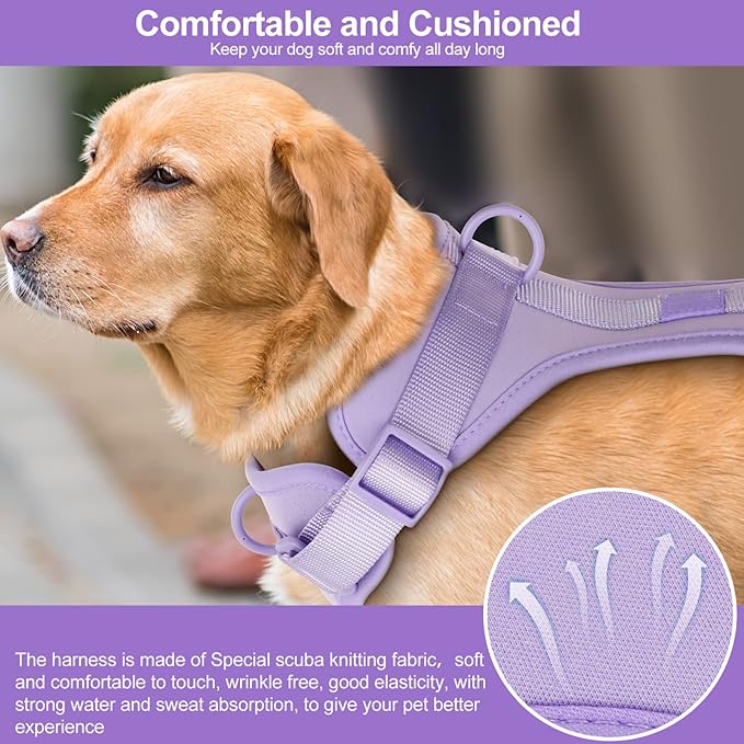 No Pull Lightweight Dog Harness: Adjustable Durable Breathable Mesh Pet Vest Harness with Soft & Comfortable Cushion, for Small Medium Large Dogs (Medium, Lilac)