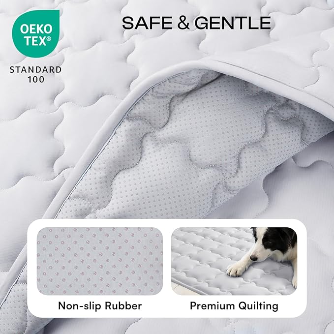 Luciphia Premium Dog Cooling Mat Non-Slip Q-MAX>0.5 Self-Cooling Pad for Medium Pet Indoor Portable Kennel Puppy Bed for Summer Crate Pad for Dog Washable Light Grey 30x40 inches