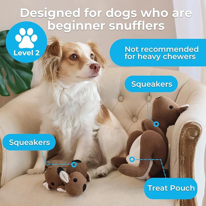 Dog Toys Plush with Squeaky & Treat Hiding Features - Mental Stimulation Enrichment Toy for Large Breed Dogs - Machine Washable Slow Feeder to Keep Dogs Busy，Joey Pouch