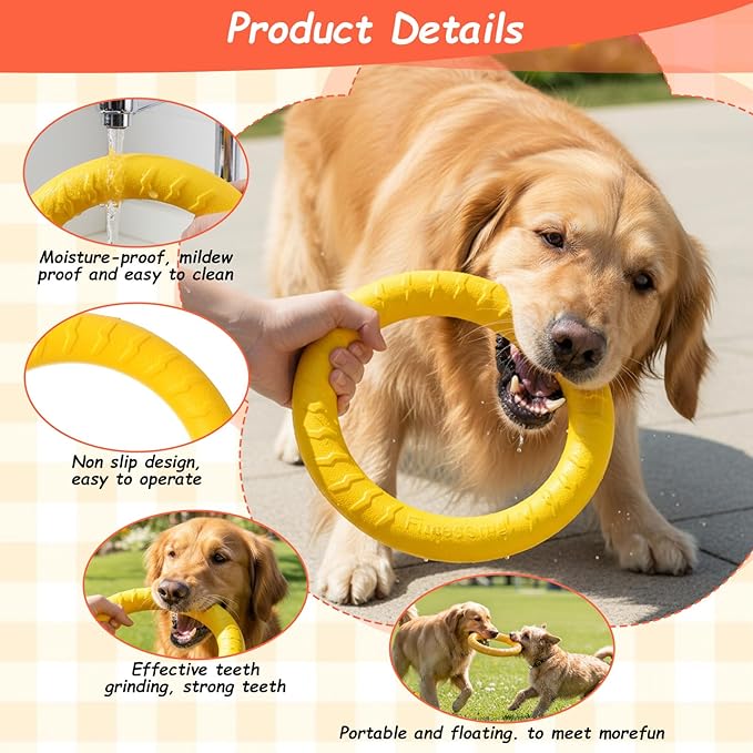 4 Pack Dog Toy Training Ring, 7.48” EVA Dog Toy Ring, Durable Chew Flying Rings for Large Medium Puppy Training, Floating Pull Fetch Toys for Aggressive Chewers, Chewing Cathing Form Toys