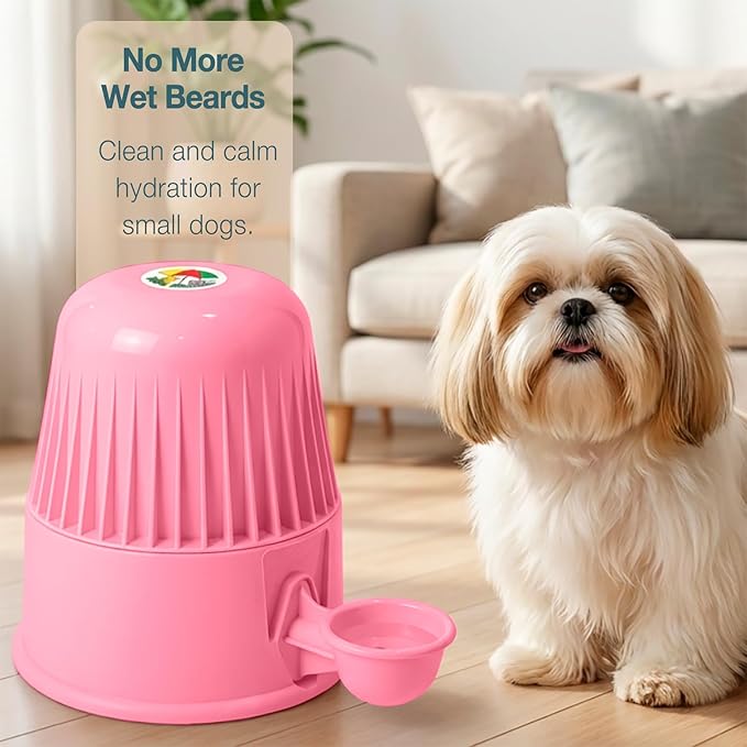 No Spill Pet Water Dispenser for Dogs and Cats, 67.6oz Gravity-Fed Water Bowl with Slow Drinking Design to Prevent Wet Fur, BPA-Free Polypropylene, Vida Mansa (Clear Pink)