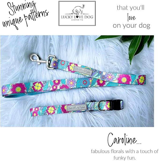 Lucky Love Dog - Adjustable Dog Collar and Leash Set with Easy Click Buckle for Large Ones, Durable, & Comfortable Collar for Male & Female Dogs, Puppies & Adult Dogs - Caroline, XL