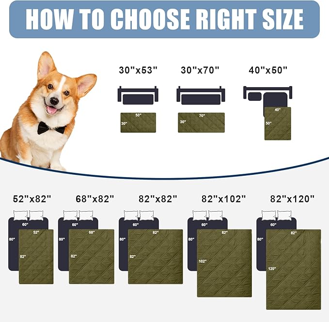 Smiry Waterproof Dog Bed Cover Pet Blanket, Soft Washable Dog Blanket for Furniture Bed Couch Sofa Reversible, Checkered (82"x82", Green/Navy)