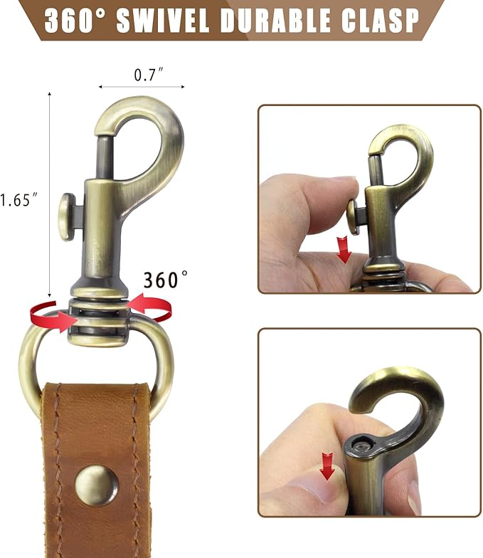Jack&Chris Leather Dog Leash, Durable Dog Leashes for Large Dogs Heavy Duty with Comfortable Padded Handle for Small Medium Large Breed Puppies, Slip Leads for Dogs for Walking Running, Light Brown